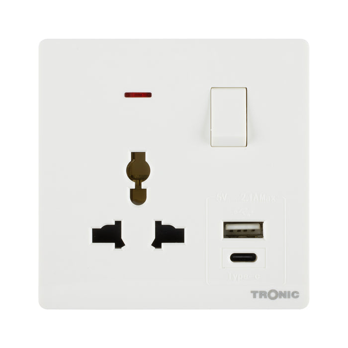 Universal Single Switch Socket with USB + Type C