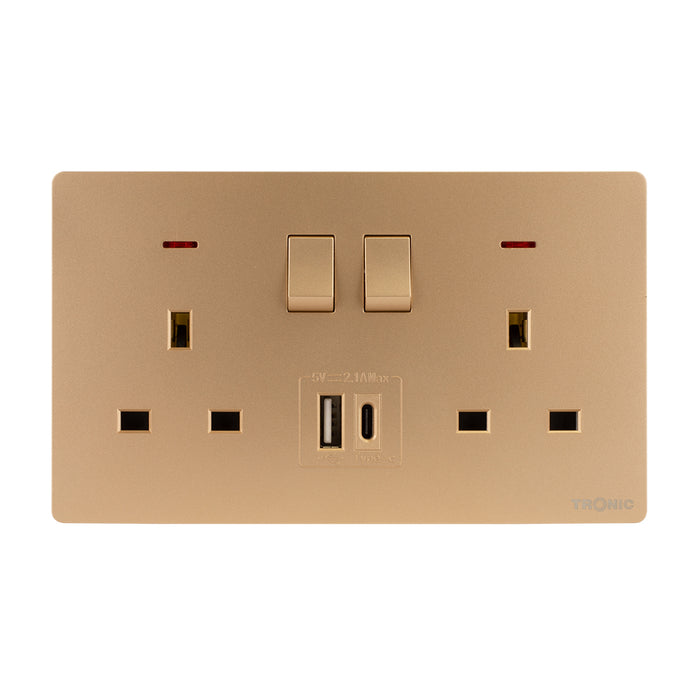 Twin Switch Socket with USB + Type C