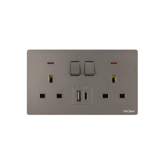 Twin Switch Socket with USB + Type C