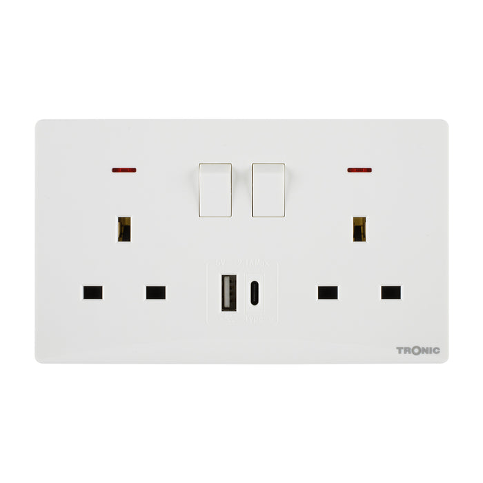 Twin Switch Socket with USB + Type C