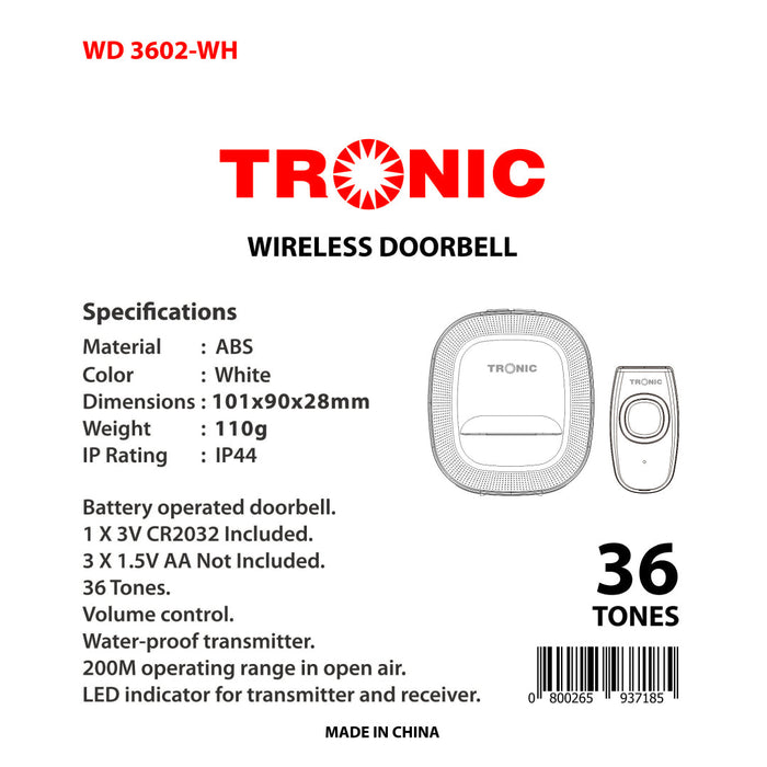 Wireless Doorbell WD 3602-WH - Tronic Tanzania